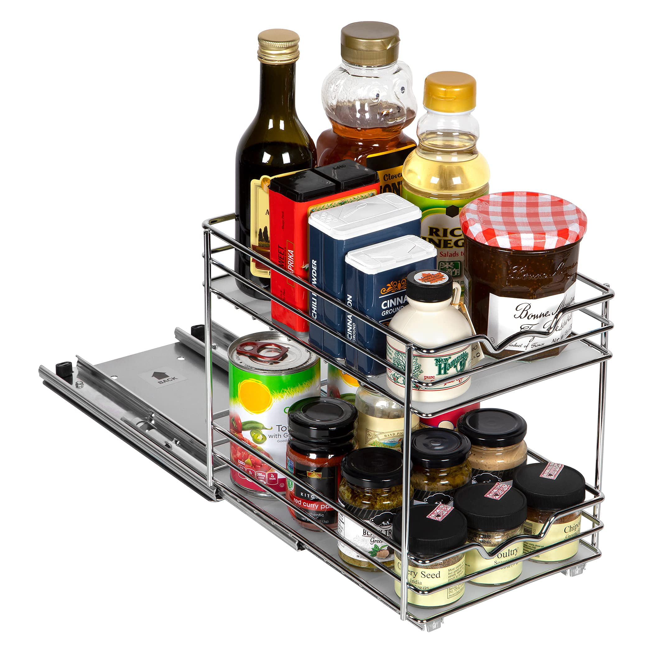 Pull Out Spice Rack Organizer for Cabinet, Heavy Duty-5 Year Limited Warranty- Slide Out Double Rack 8-3/8Wx10-3/8Dx8-7/8 H for Upper Kitchen