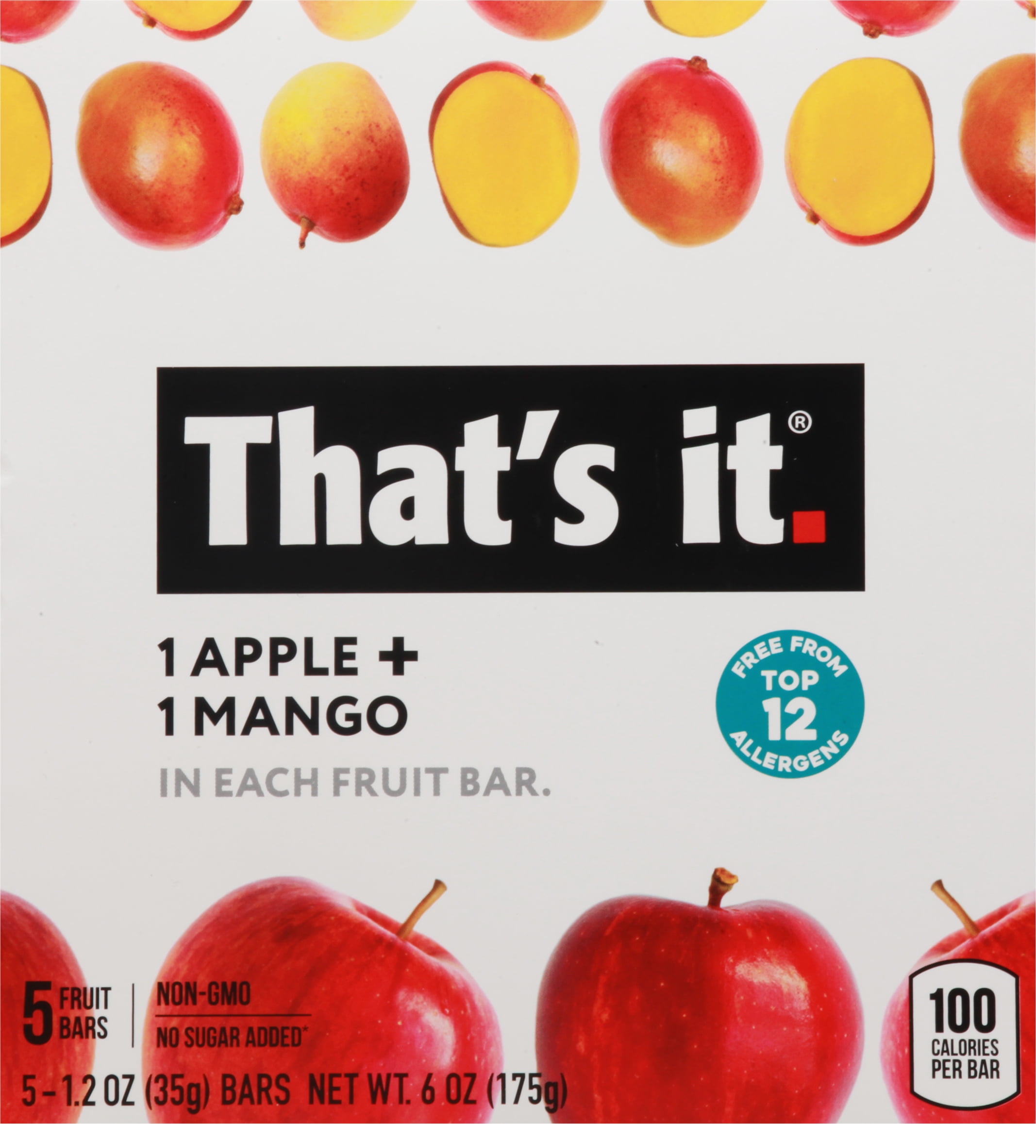(3 pack) That's it. Gluten-Free Chewy Apple + Mango Wellness Fruit Bars,1.2 oz, 5 Count, Shelf Stable Box