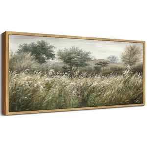 Drsoum 20x40 Natural Framed Country Meadow Landscape Wall Art