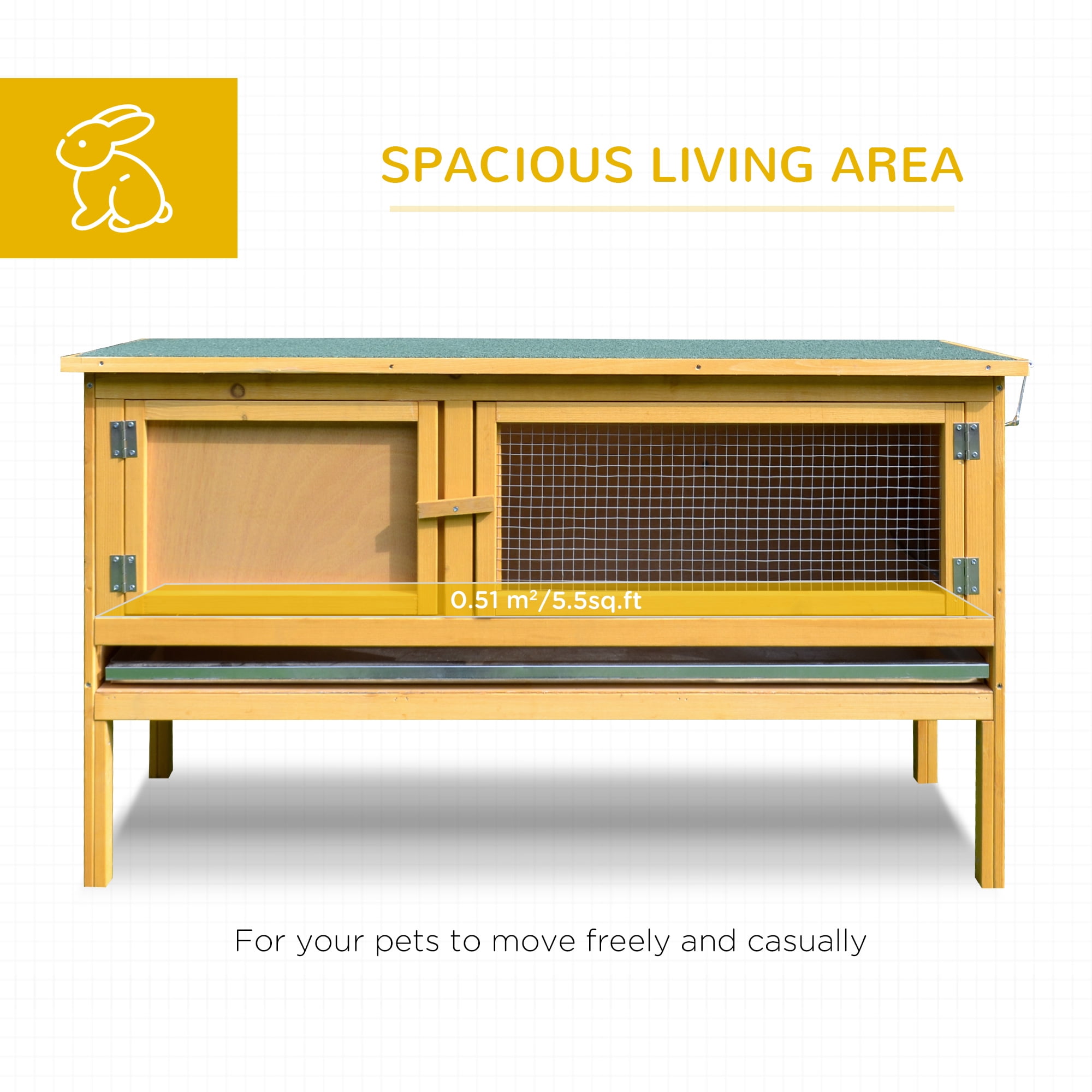 Wooden Rabbit Hutch Bunny Cage with Openable Waterproof Roof, No Leak Tray Sturdy Fir Wood Build for Indoor Outdoor