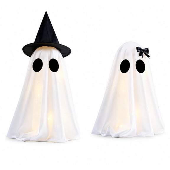 Miguan 2Pcs Halloween Ghost Decorations,Spooky Ghost Crafts for Halloween Decor Indoor Ghost & Witch Fusion Design, Cute and Spooky Design, DIY, Lighted Holiday Displays
