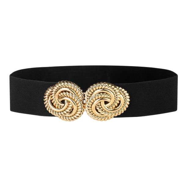 Cinturón elástico ancho para mujeres INSPIRE CHIC con hebilla de metal para vestido negro