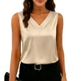 thumbnail image 2 of Womens Solid Blouses Silk Satin Tank Tops V Neck Casual Camisoles Sleeveless Business Work Blouse Dressy Spring Summer Comfy Shirts, 2 of 7