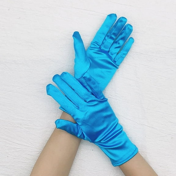 ERDOUY Women Short Satin Gloves Child Adult Gloves Wedding Party Wrist Length Gloves Gown Gloves Opera Gloves-Blue