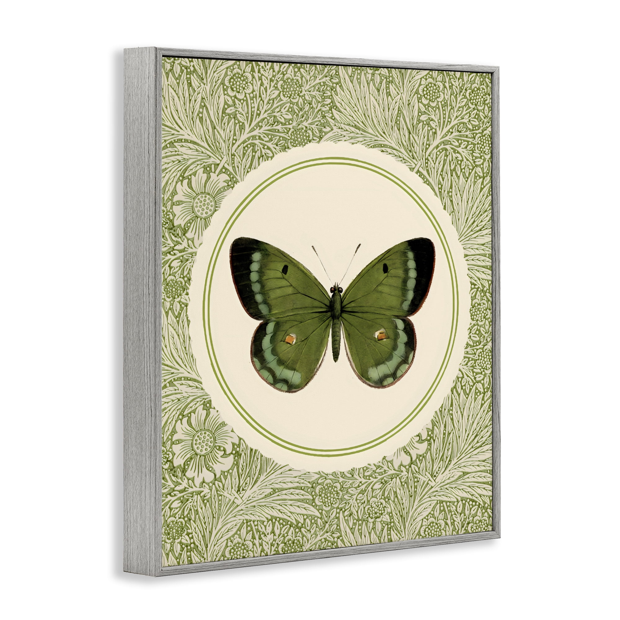 Stupell Industries Green Butterfly Botanical Medallion Gray Framed Giclee Art, design by LSR Design Studio
