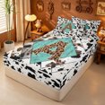 thumbnail image 2 of meiyoeat Cow Print Monogram A Zipper Twin Comforter Sets with Fitted Sheet and 2 Pillowcases For Boys,Western Leopard Initial Zipper Bedding Set,Black Reversible,4-Piece, 2 of 7