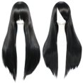 thumbnail image 2 of Peluca ANOGOL para cosplay, larga, recta, negra, 80 cm, con flequillo, 2 of 7