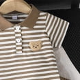 thumbnail image 5 of Zanarzt Baby Boy Summer Clothes Toddler Boy Clothes Baby Summer Outfits Short Sleeve Striped Collared Tops and Shorts Set 6-9 Months,Brown, 5 of 8