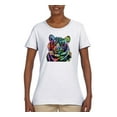 thumbnail image 2 of Cool Rainbow Neon Trippy Jungle Tiger Eyes Animal Lover Womens Graphic T-Shirt, White, Medium, 2 of 3