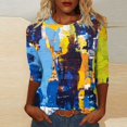 thumbnail image 3 of Raeneomay 3/4 Length Sleeve Womens Tops Women's Fashion Printed T-Shirt Blouse Round Neck Casual Tops, 3 of 6