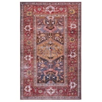 SAFAVIEH Tucson Regent Traditional Machine Washable Area Rug, 5' x 8', Navy/Rust