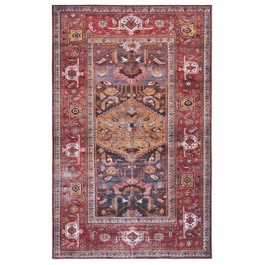 SAFAVIEH Tucson Regent Traditional Machine Washable Area Rug, 5' x 8', Navy/Rust
