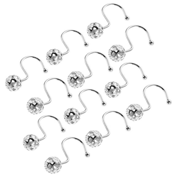TABLZONE Decorative Shower Hooks, Silver, Stainless Steel, Humidity Resistant, Smooth Sliding - 12Pcs