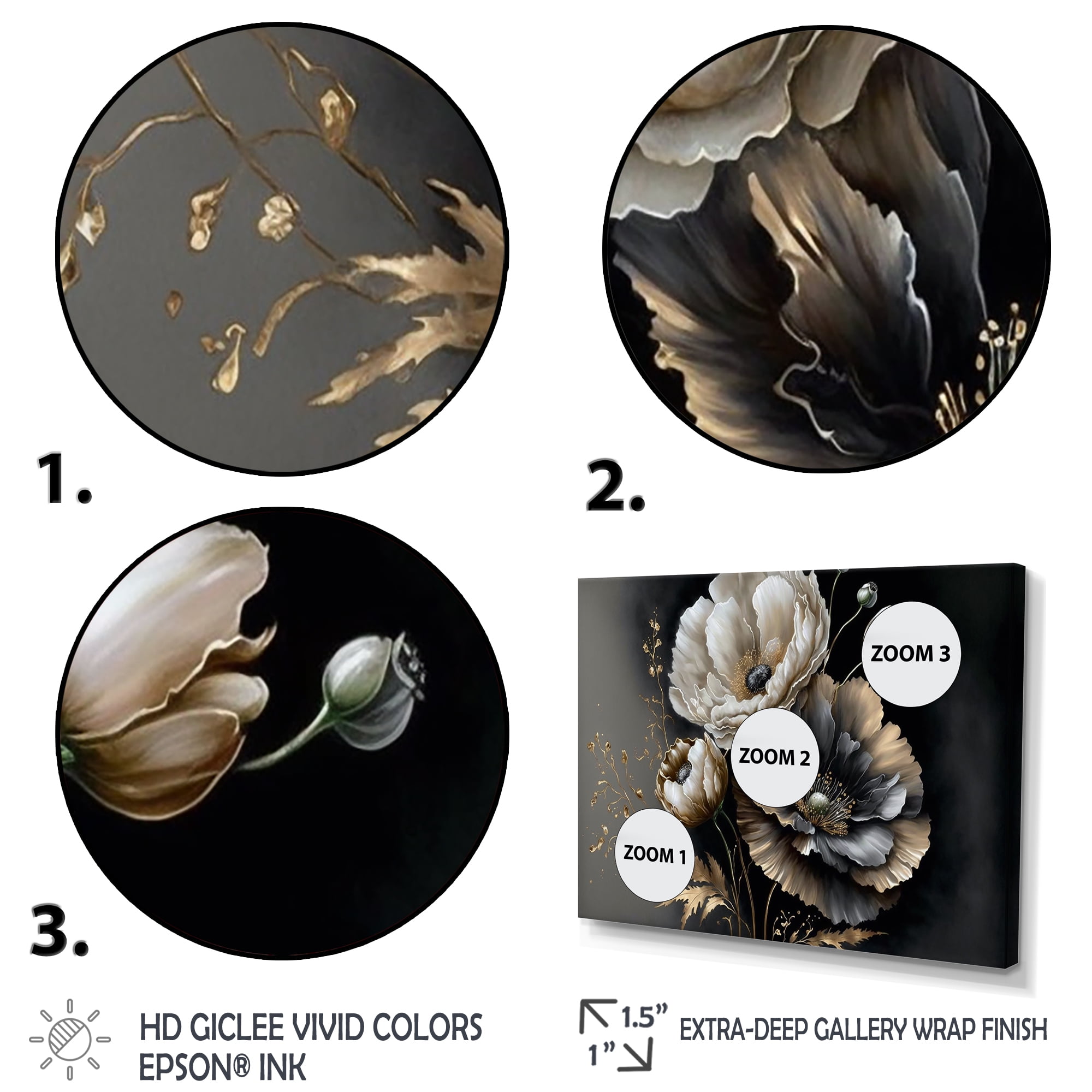 Designart Grey Gold Flower Bouquet III Canvas Wall Art