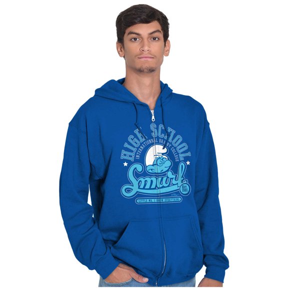 High School Know It All Brainy Smurf Zip Up Hoodie Men's Women's Brisco Brands M