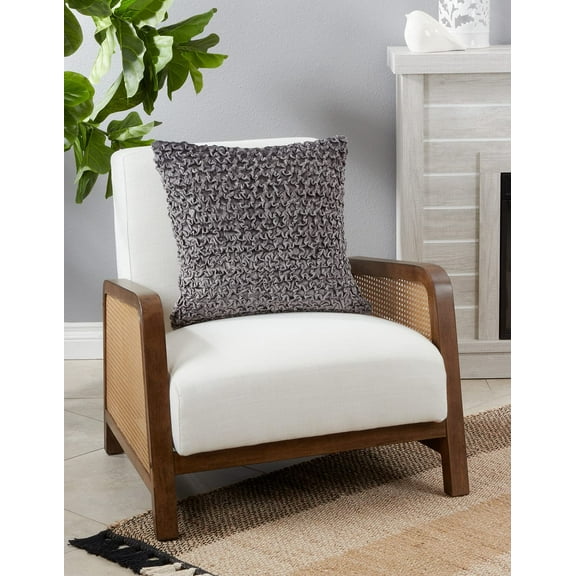 Fennco Style Smocked Velvet Cotton Decorative Throw Pillow Cover 20" W x 20" L - Slate Textured Accent Cushion Case for Home, Living Room, Bedroom, Couch and Office Décor