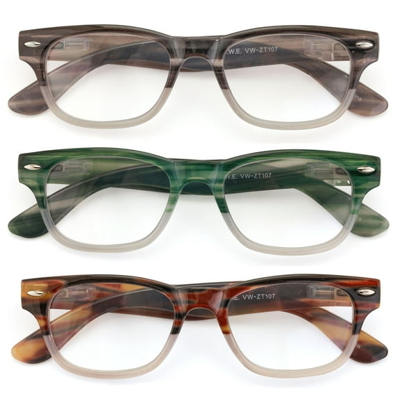 3 Pairs Men Women Bold Thick Reading Glasses 2 Tone Mica Marble - Fashion Reader ZT107 3.25