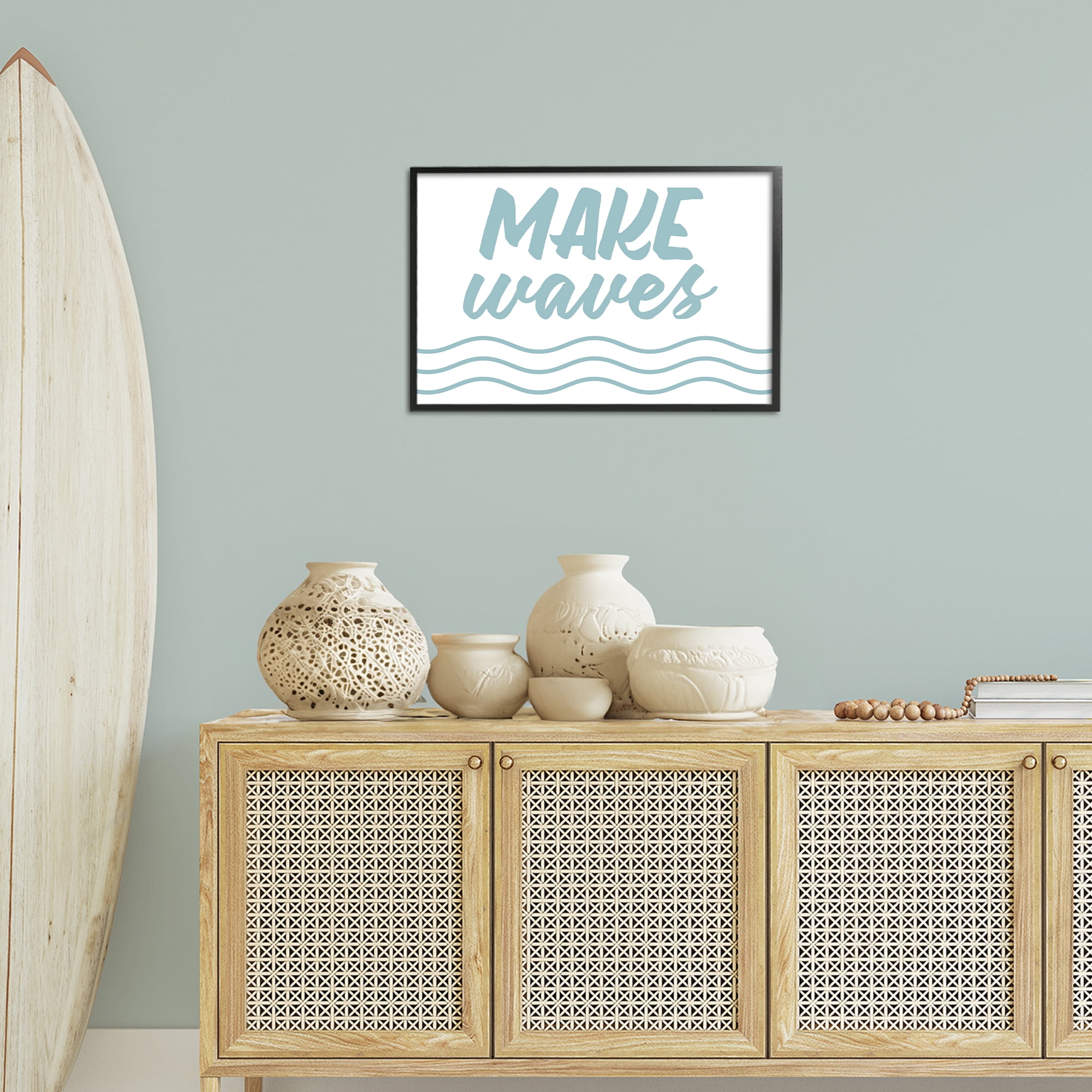 Stupell Industries Make Waves on White Typography Painting Black Framed Art Print Wall Art, 24 x 16