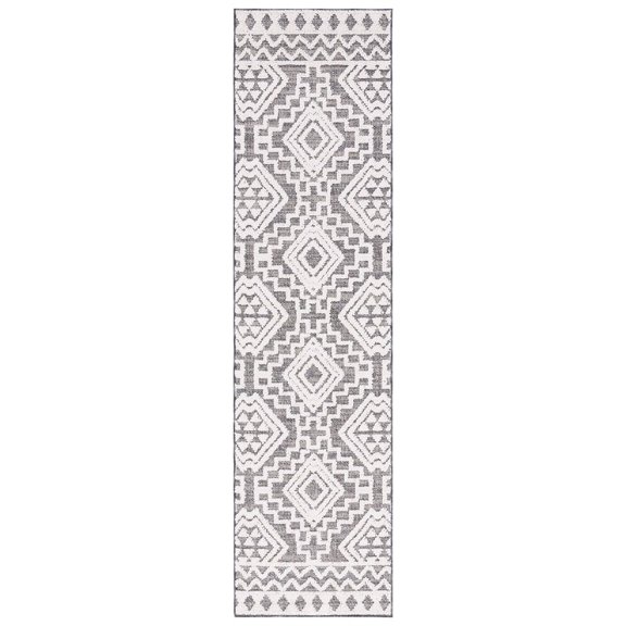 SAFAVIEH Global Maria Southwestern Indoor/Outdoor Runner Rug, Grey/Ivory, 2'2" x 8'