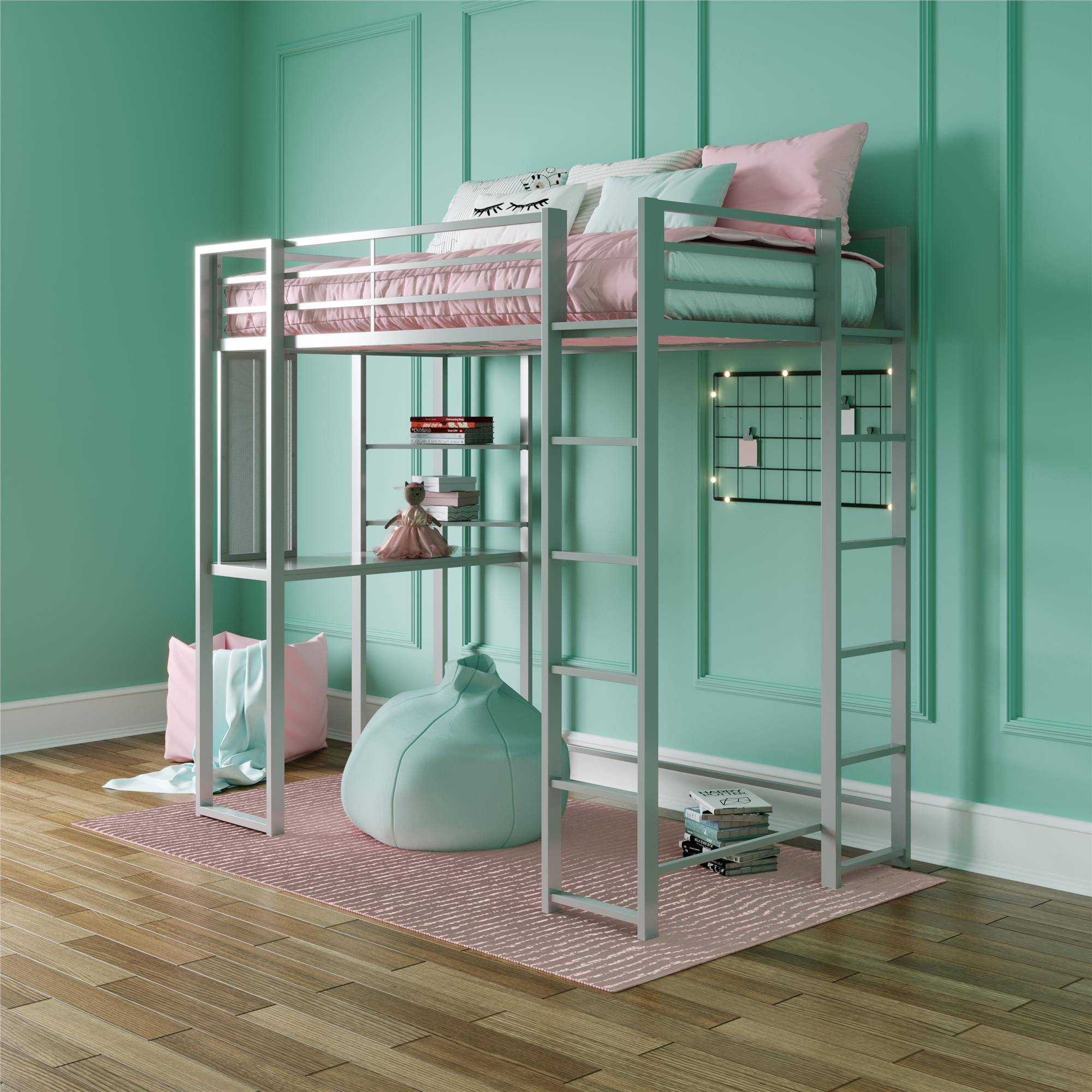 DHP Abode Twin Metal Loft Bed over Workstation Desk, Silver Walmart