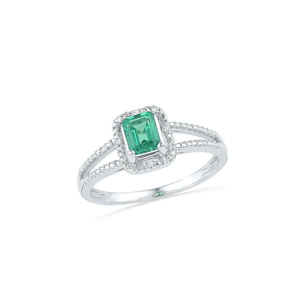 GemApex 10kt White Gold Womens LabCreated Emerald Solitaire Diamond Splitshank Ring 11/2