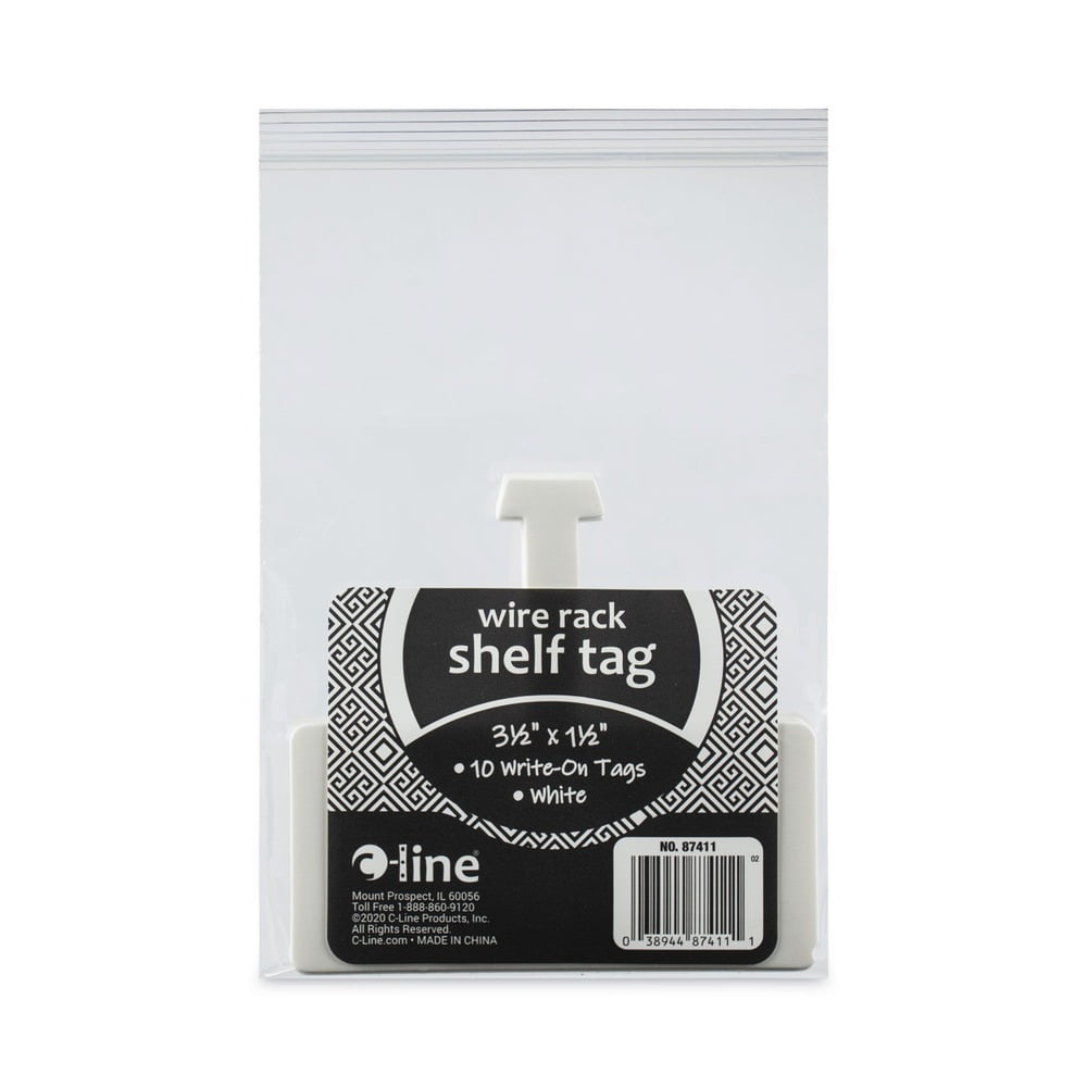Wire Rack Shelf Tags - Side Load 3.5x1.5 White Labels, 10 Pack