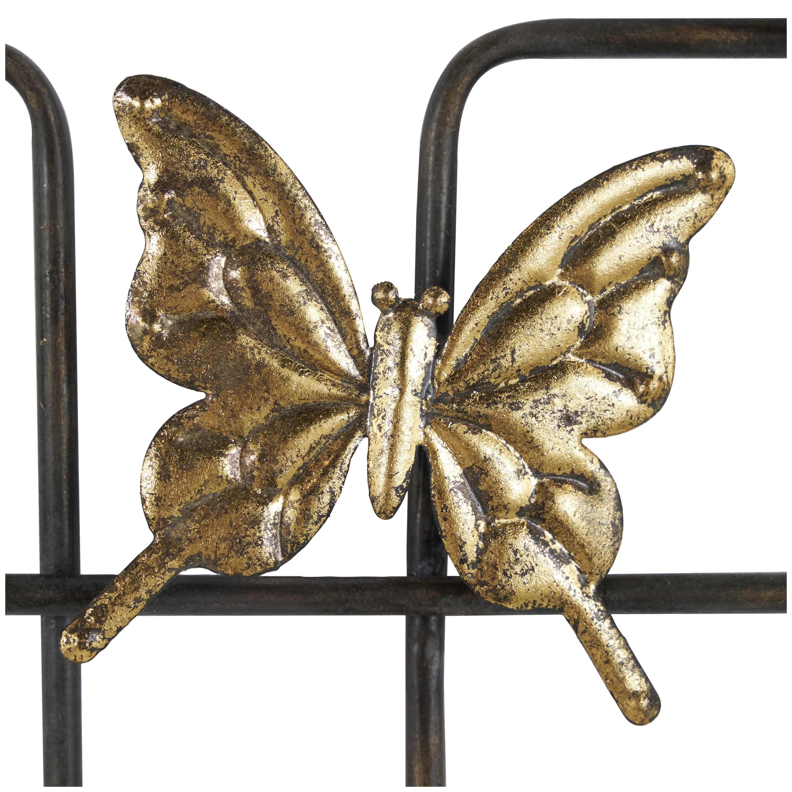 DecMode Gold Metal Butterfly Wall Decor with Black Open Rectangles 