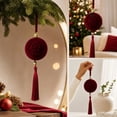 thumbnail image 3 of Luxcidy Burgundy Velvet Christmas Ball with Tassel, 8 cm Embossed Flocked Ornament with Satin Ribbon and Gold Bead for Holiday Party and Festive Home Decor, 3 of 8