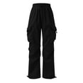 thumbnail image 6 of Baqcunre Cargo Pants Women 2023 Cargo Pants Woman Baggy Clothes Pants High Waist Zipper Slim Drawstring Waist With Pockets Loose Cargo Joggers Pants Linen Pants Women'S Pants Black M, 6 of 8