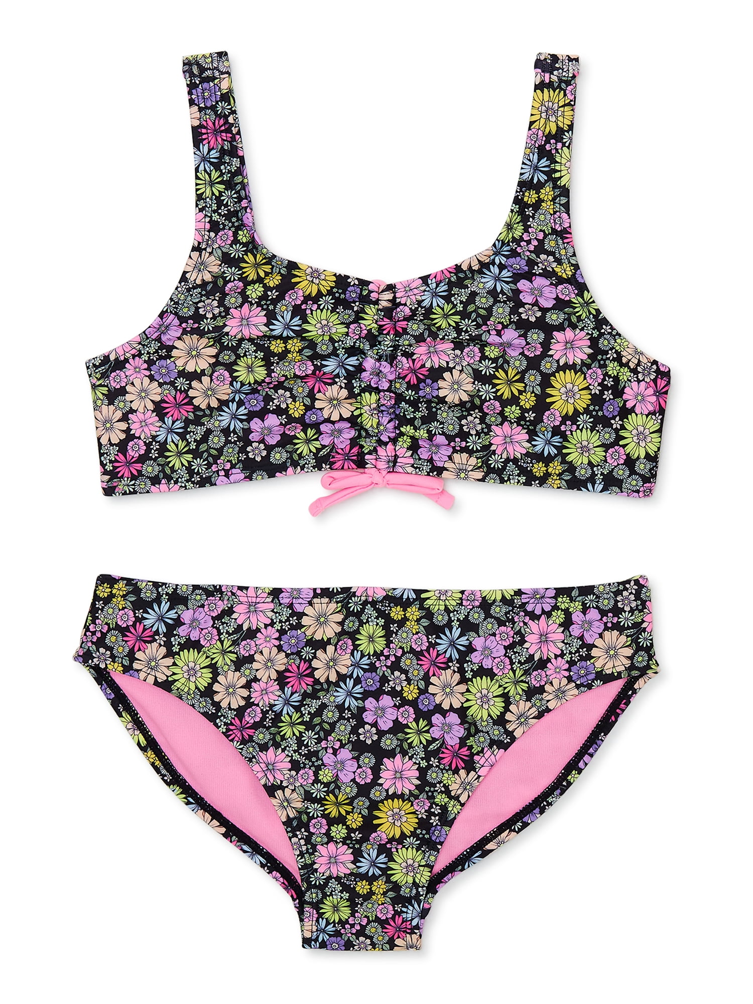 Wonder Nation Girls Floral Cinched Front Bikini with UPF 50, 2-Piece, Sizes 4-18