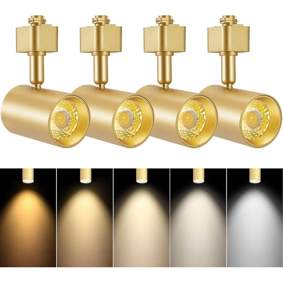 VANoopee 4 Pack 5-Color LED Track Lighting Heads H Type Track Light Heads Dimmable, 2000K 3000K 4000K 5000K 6000K Adjustable, Flicker Free CRI90  24° 10W 800lm, Gold