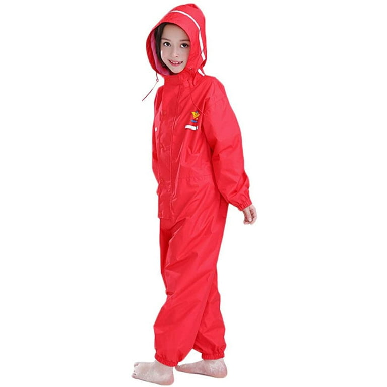 Unisex Mens One Piece Waterproof Coveralls Hooded Raincoat Reflective  Jumpsuit