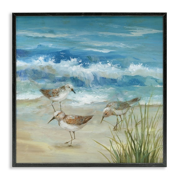 Stupell Industries Beach Sandpiper Gathering Black Framed Giclee Art design by Nan, 12 x 12
