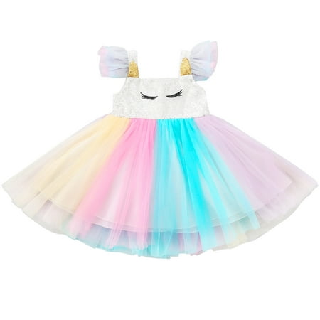 

Girls Rainbow Color Tutu Dress Party Costume Skirt Birthday Performance Costume Outfit Accessory for Girl (Size 120cm)