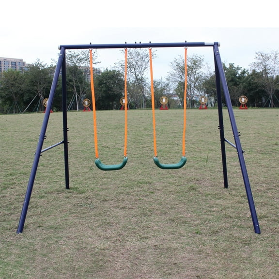 CIPACHO Two Station Kids Swing Set, Kids Backyard Playset for Age 3 , Blue