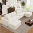 thumbnail image 2 of Muumblus 150" Cloud Sectional Sofa with Storage Console, U-Shaped Modular Couch with 2 Ottomans, USB, Cup Holders, Oversized Corduroy Living Room Sofa, Beige, 2 of 8