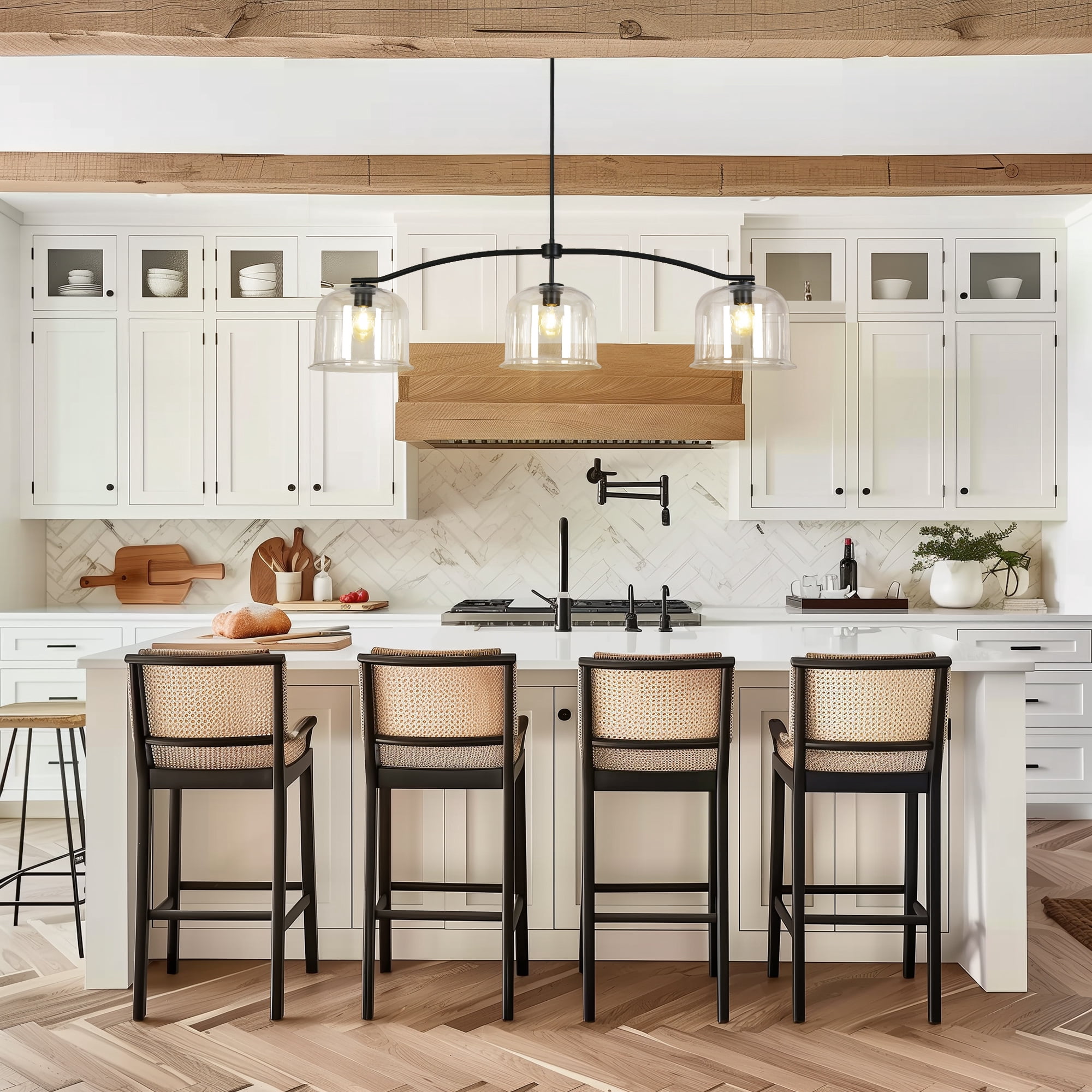 LNC Morrisave 3 -Light 55.9-in Matte Black with Clear Glass Farmhouse Clear glass Cage Bell Large Hanging Pendant Light