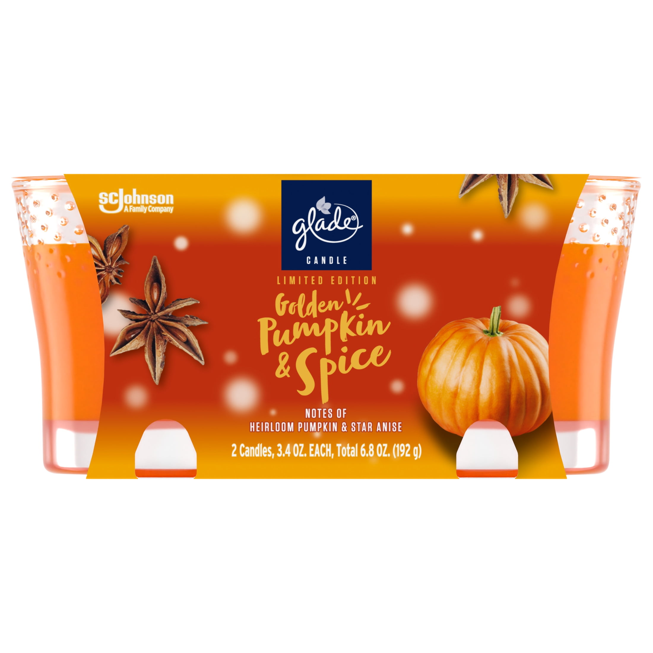 Glade Candle, Infused with Essential Oils, Golden Pumpkin & Spice, 2 Count