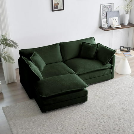 Oversized Loveseat Sectional Sofa Modern Deep Seat Reversible Chaise Sofa&Couch with Movable Ottoman and 4 Pillows, Modular Sleeper Upholstered Couch for Living Room,Apartment,Studio,Office