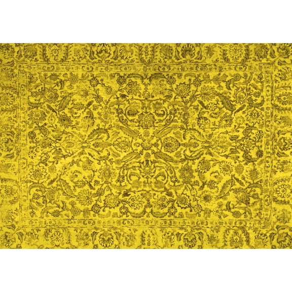 Ahgly Company Machine Washable Indoor Rectangle Persian Yellow Traditional Area Rugs, 5' x 7'