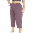 thumbnail image 4 of Mitankcoo Women's Plus Size Capris - Elastic Waist Drawstring with Pockets - Relaxed Fit Comfy Cropped Pants, 4 of 9
