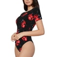 thumbnail image 2 of KLL Women 's Crew Neck Bodysuit Jumpsuits Beautiful Red Ladybug Print Short onesies Stretch T Shirts, 2 of 7