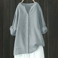 thumbnail image 2 of Jinhomg Plus Size Linen Blouse for Women Cotton Linen Button Down Shirts Solid Long Sleeve Band Collar Shirt Loose Fit Mid Length Pullover Blouses Prime Big Deal Days Gray XXXXL, 2 of 5