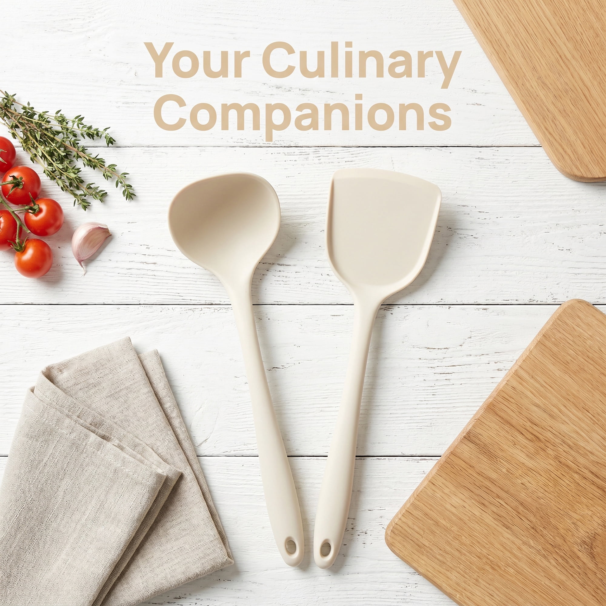 Unique Bargains Non Stick Cookware Silicone Kitchen Utensil Set Beige A 2Pcs