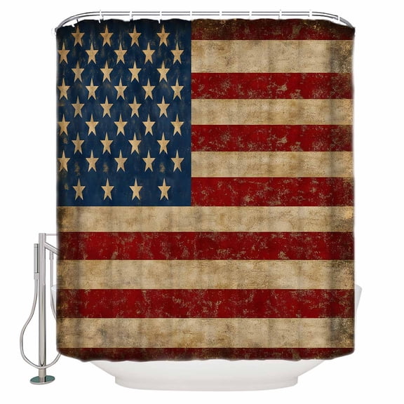 Vintage US Flag Shower Curtain, 66" x 72", Patriotic Retro Waterproof Bathroom Curtain Washable Shower Curtain Set with 12 Hooks