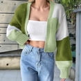 thumbnail image 2 of Arlun Women's Open Front Cropped Cardigan Sweaters Colorful Long Sleeve Knit Tops Soft Comfortable Trendy Color Block Lantern Sleeves Short Cardigans Outwear Green XL, 2 of 7