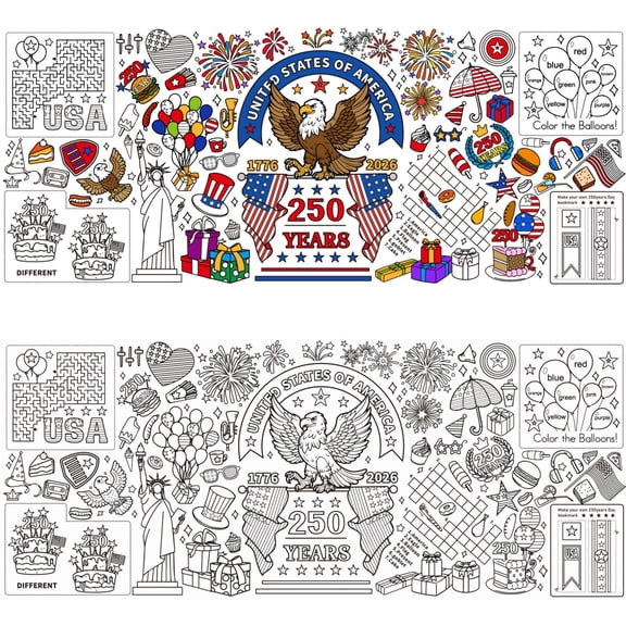 4th of July Patriotic Poster, America 250th Party Decoration, 2026 Coloring Poster, Giant US 250th Anniversary Kids Coloring Poster, Patriotic Tablecloth for 1776-2026 Celebration