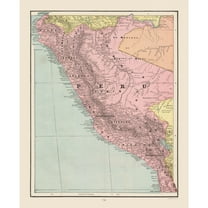 Historic Map - Peru - Cram 1892 - 23 x 28.32 - Vintage Wall Art