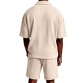 thumbnail image 5 of CIENVNSTG Mens 2 Piece Outfits Waffle Knit Outfit Half Zip Polo Shirt Summer Short Sleeve Shorts Sports Set, 5 of 8