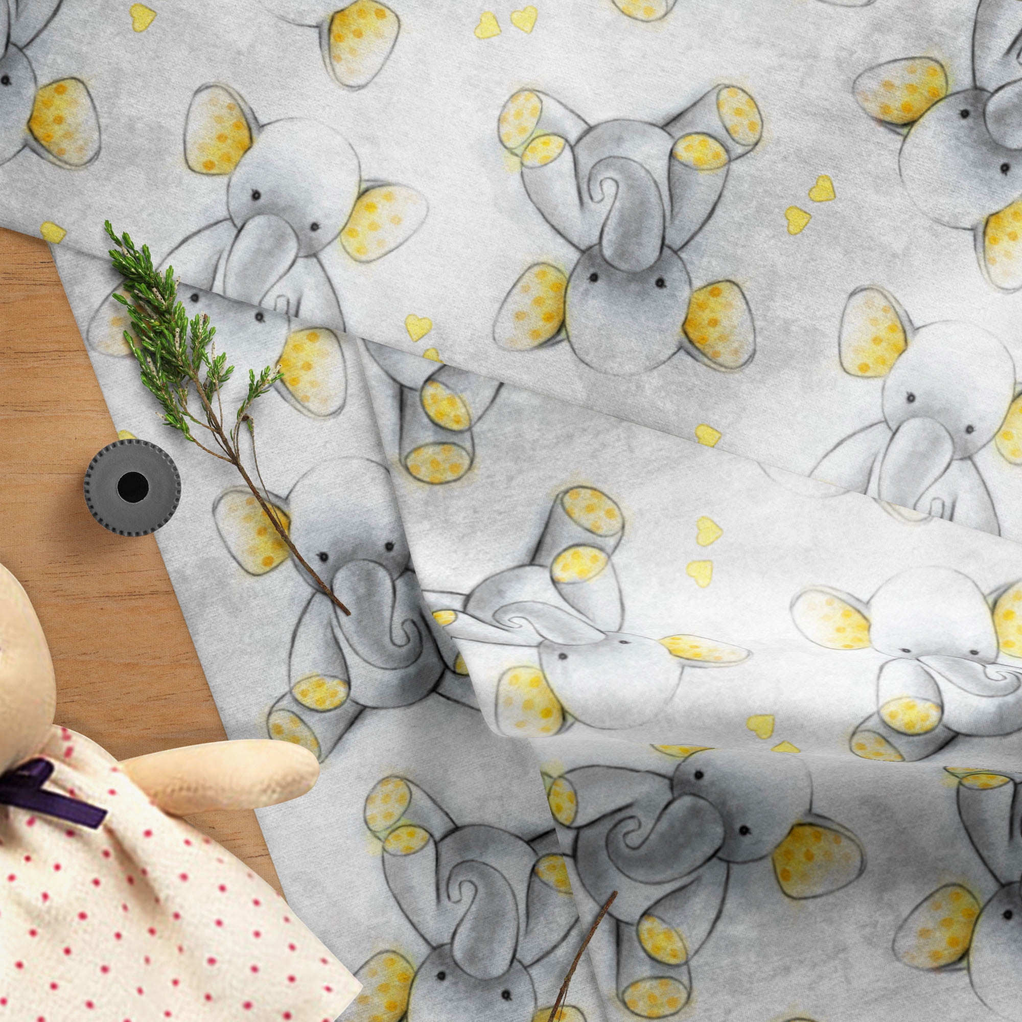 Mainstays 42" x 1.5 yd Cotton Light-weight Flannel Sleepytime Elephant Precut Sewing & Craft Fabric, Gray